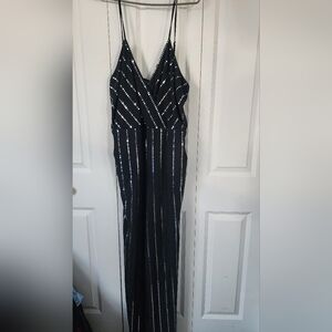 Black Sequin Striped Jumpsuit